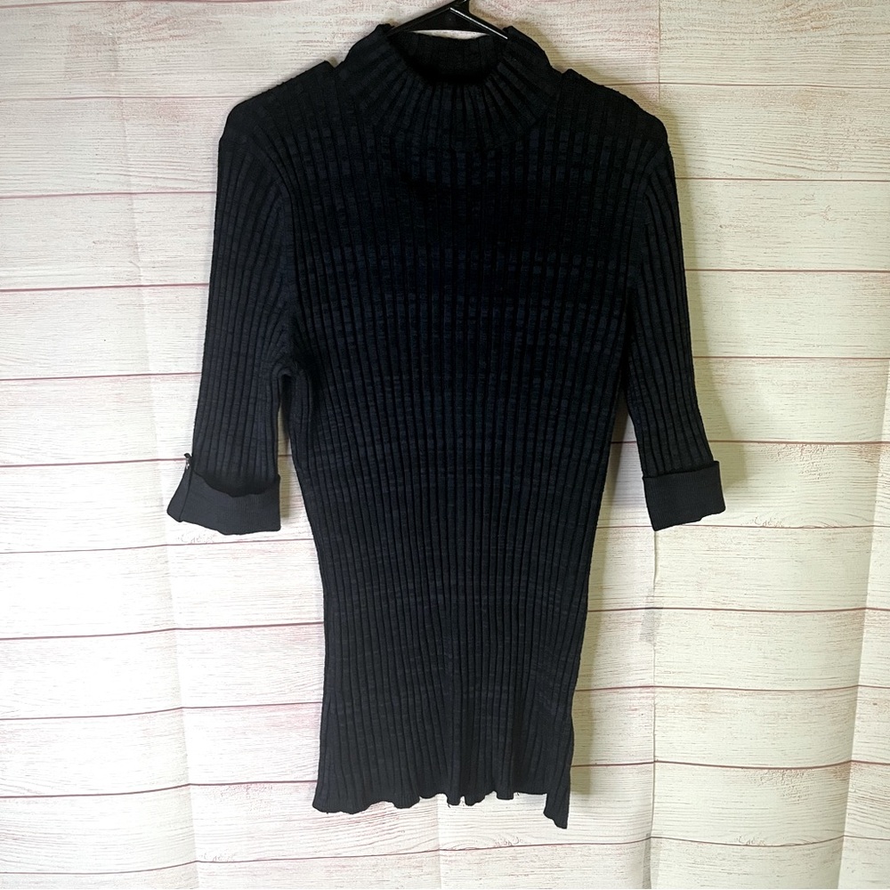 Style & Co Blue Black Ribbed Mock-Neck Sweater Top Size XL